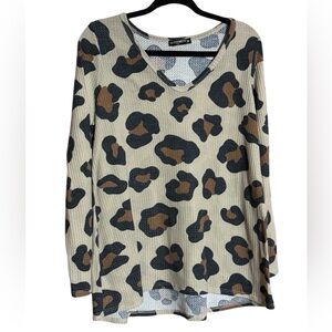 Statement by GC V Neck Leopard Print Long Sleeve Top Sz M